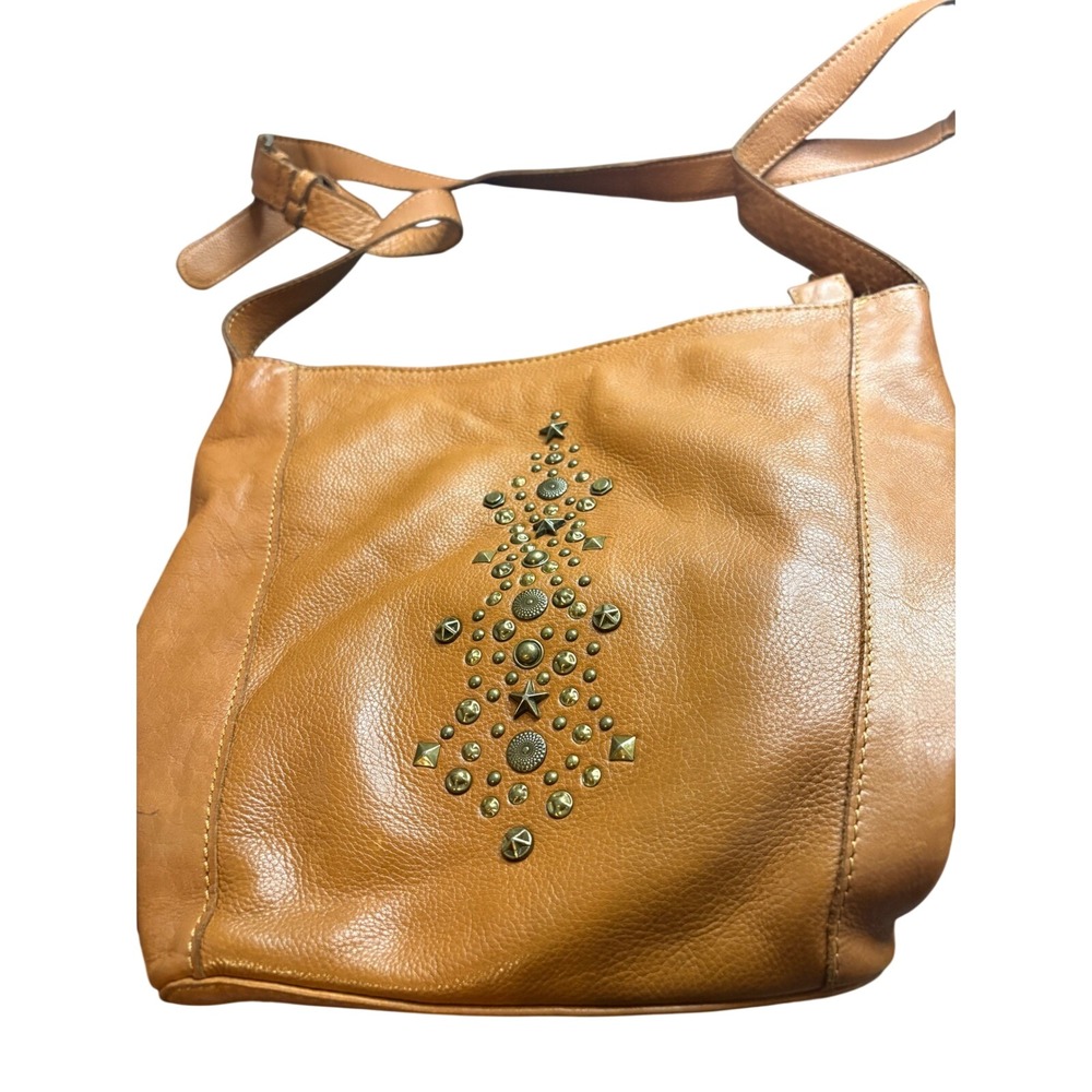 Valenca Holland Cognac Brown Leather Studded Star Crossbody Bag Boho Messenger